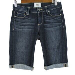 Paige Warmer Bermuda Cuffed Denim Shorts Woman's 26 Dark Wash Cotton $139 Spring